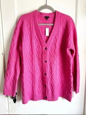 Talbots Hot Pink Cashmere Alpaca Blend Long Sleeve Cardigan Size Large XL